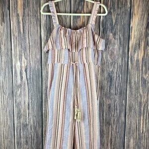 Bae Vely Multi Colored Stripped Sleeveless Jumpsuit With Ruffle Details -Size L